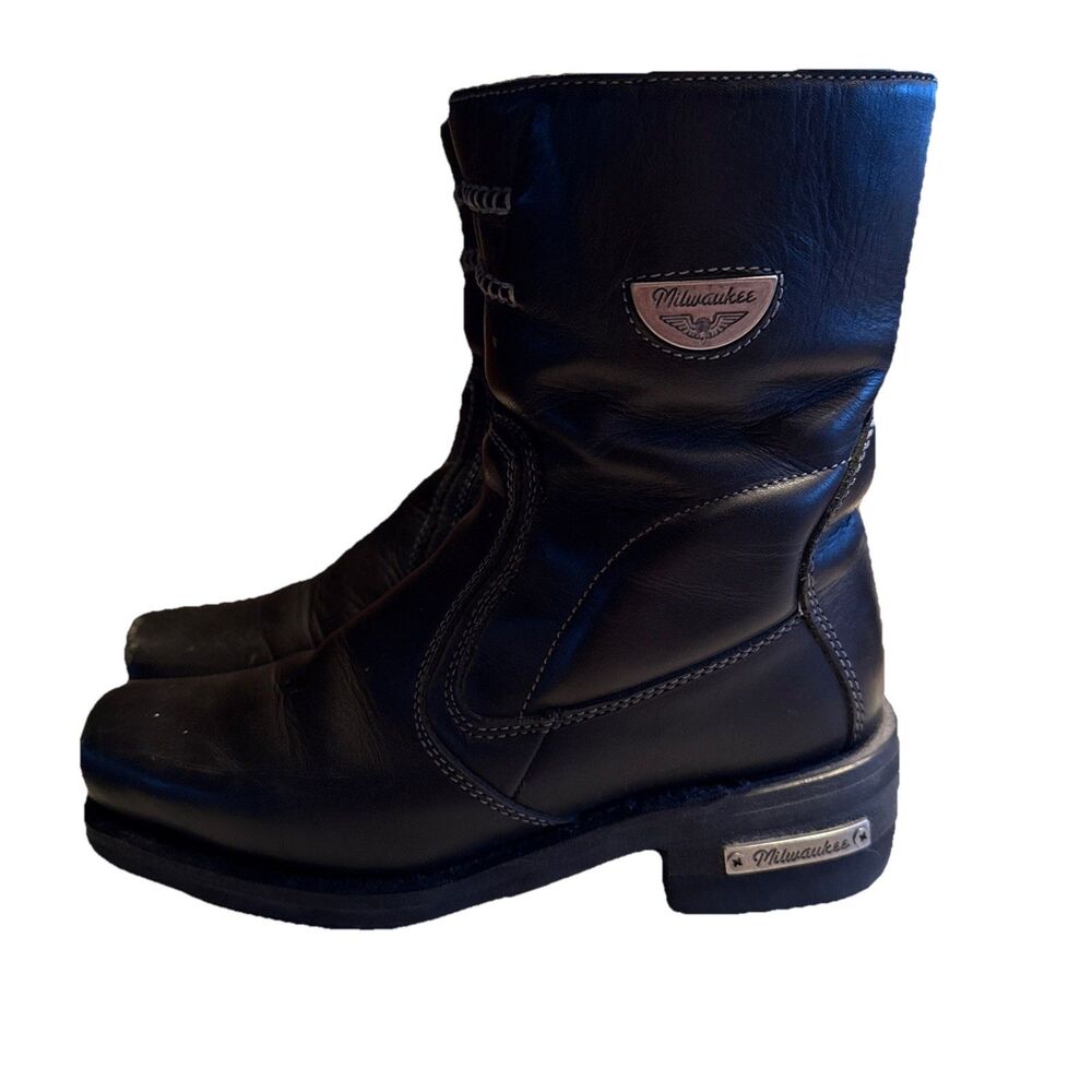 Milwaukee Motorcycle Boots Black Leather Women Sz 9.5 MB229 Shifter Side Zip